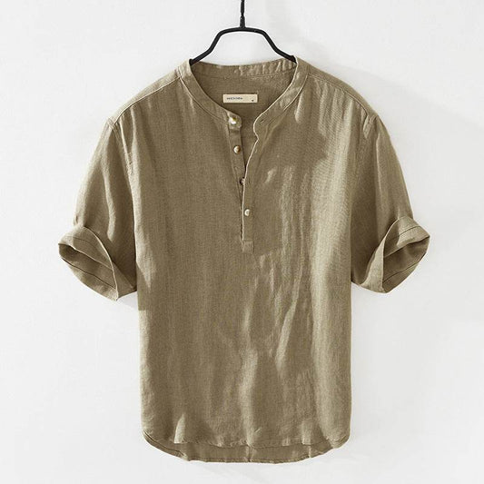 Linen Shirt Summer Half Sleeves Cotton Linen Shirt - Mubimart