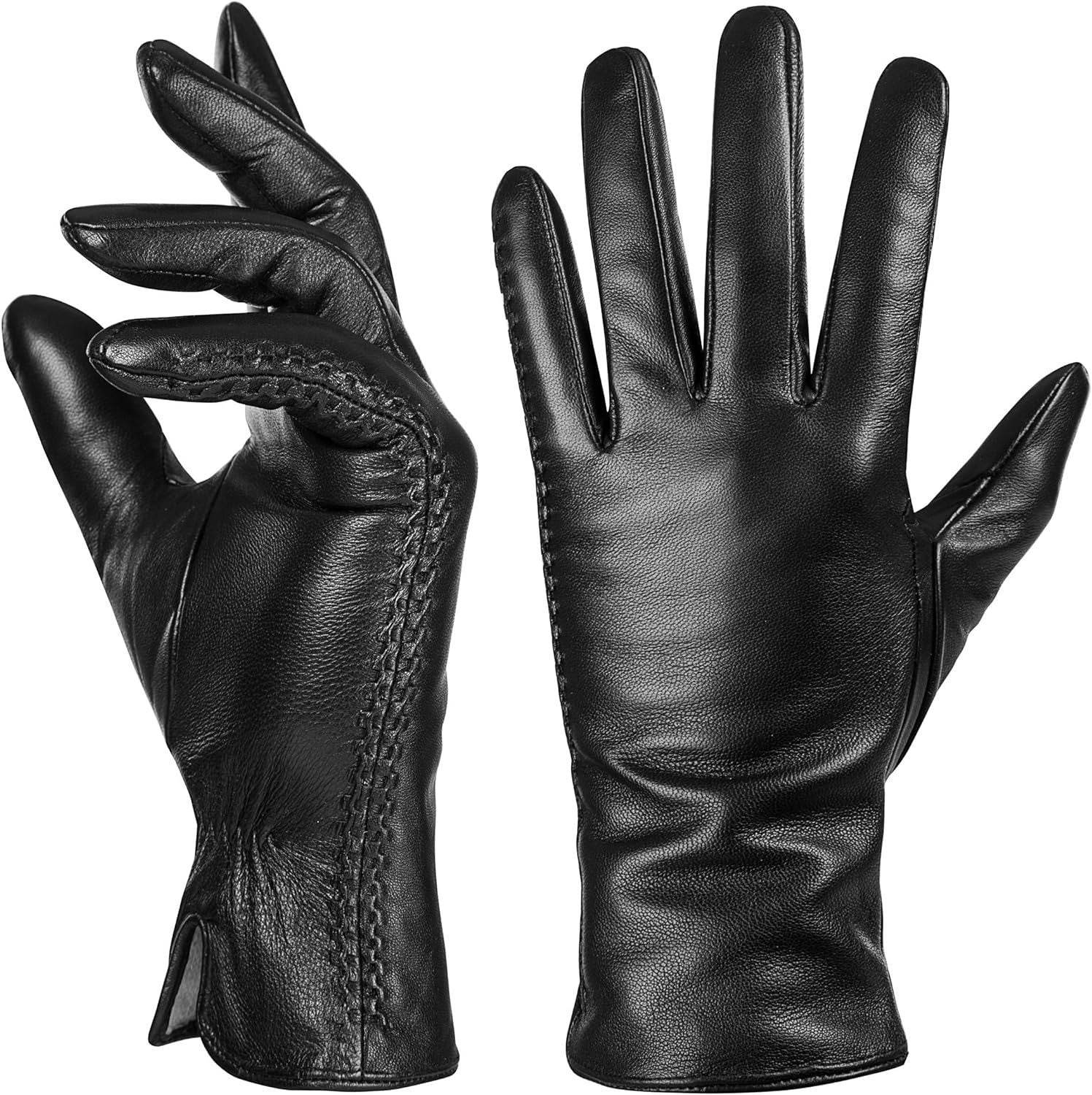 Winter Women's Warm Leather Gloves - Mubimart