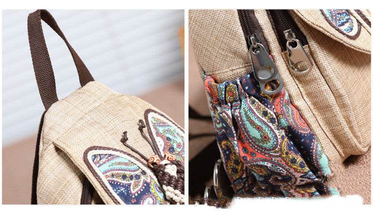 A touch of colorful backpack small backpack national style new style backpack literary style backpack women''s Bag Travel Backpack - Mubimart