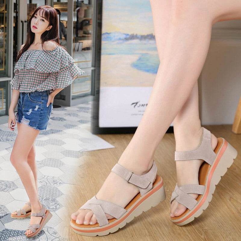 Wedge flat student sandals - Mubimart