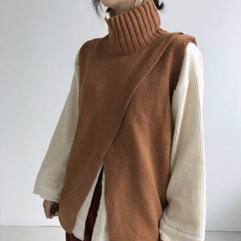 Turtleneck knitted vest vest sweater - Mubimart
