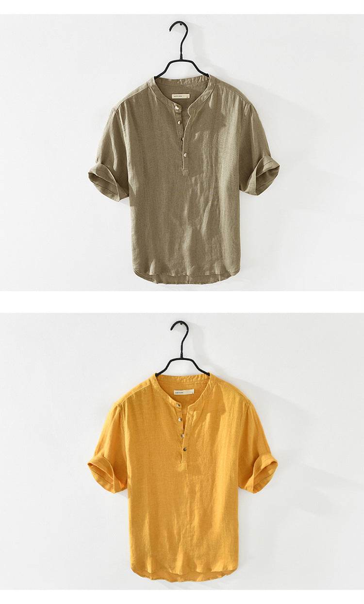 Linen Shirt Summer Half Sleeves Cotton Linen Shirt - Mubimart