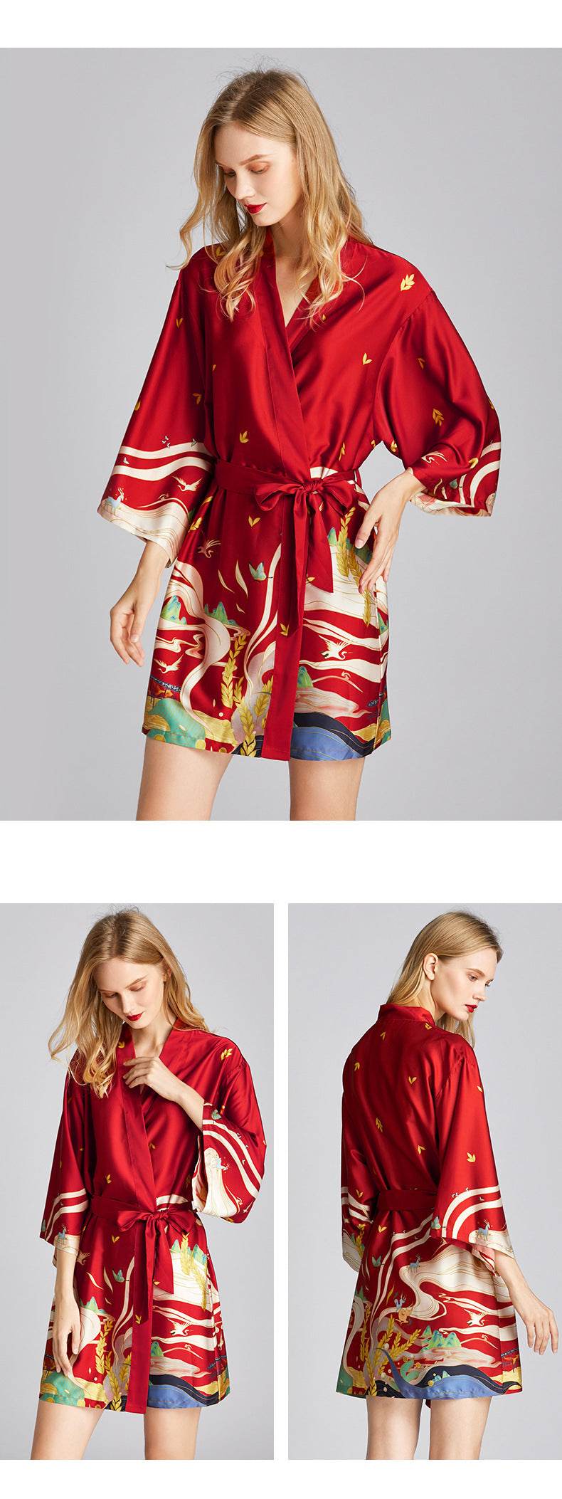 Silk Nightgown Plus Size Printed Loose Homewear - Mubimart