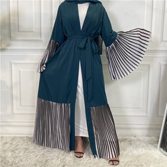 Pleated Hem Robe Women Arabian Long Cardigan - Mubimart - Robe 