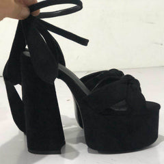 Summer Peep Toe Platform Thick Heel Bowknot Lace-up Super High Heels