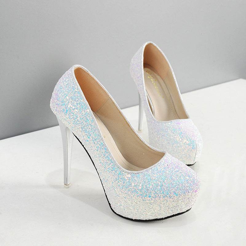 Fashion 12CM Super High Heel Platform Sequin Work Women's Shoes - Mubimart