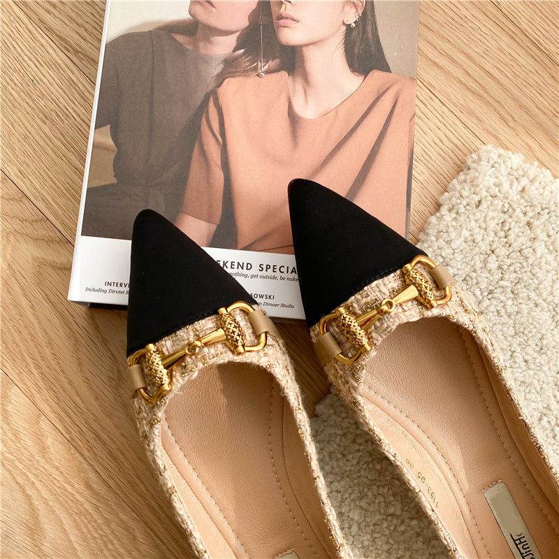 Women's Pointed Toe Flat Shallow Chain Flat Shoes - Mubimart