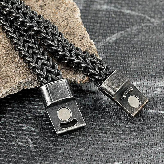 Black Vintage Mens Bracelet Punk Double Chain Stainless Steel - Mubimart