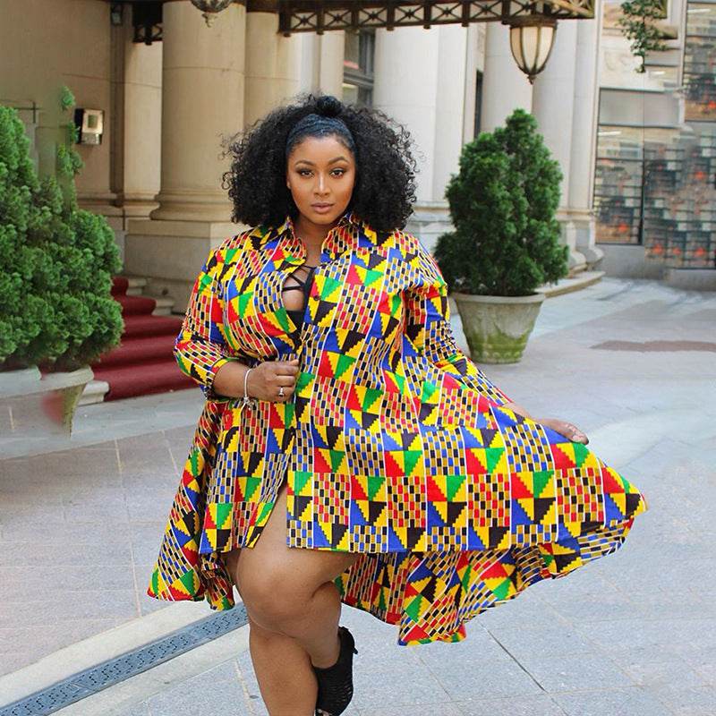 Women's Button Loose Fashion Casual Printed Plus Size Dress - Mubimart