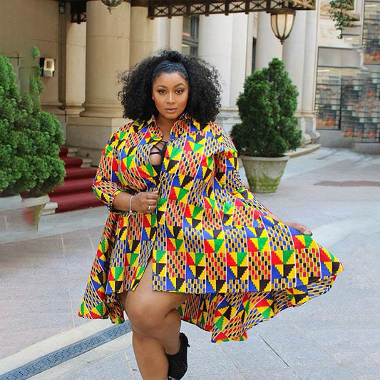 Women's Button Loose Fashion Casual Printed Plus Size Dress - Mubimart