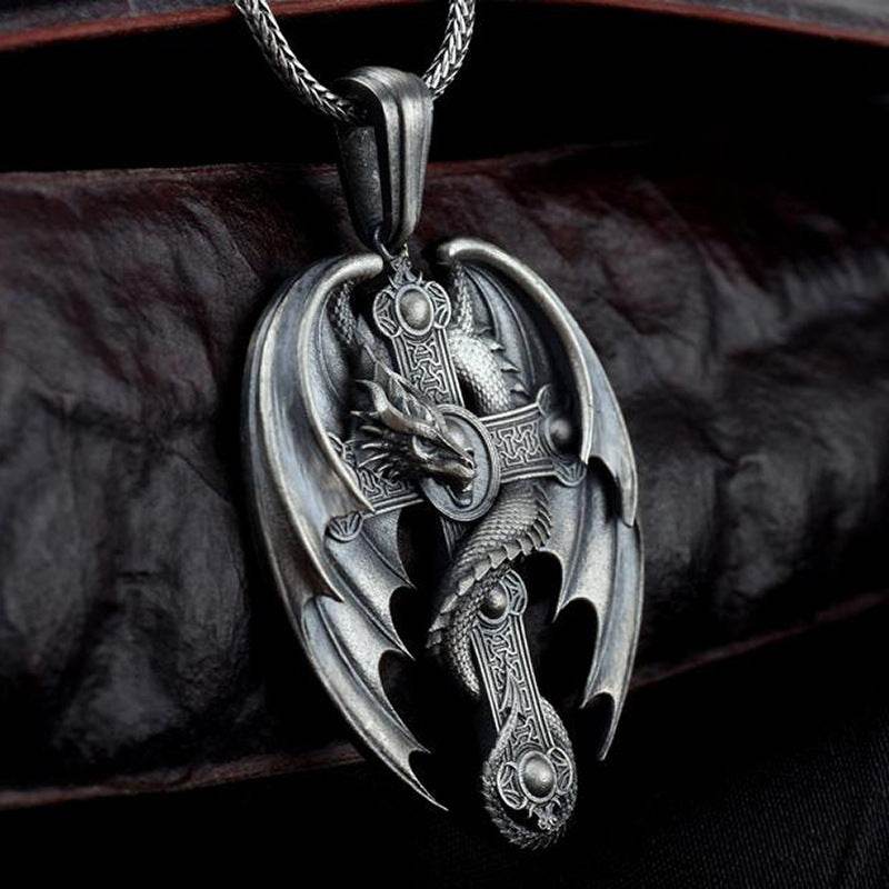 Skeleton Wing Pendant Mens Retro Necklace - Mubimart