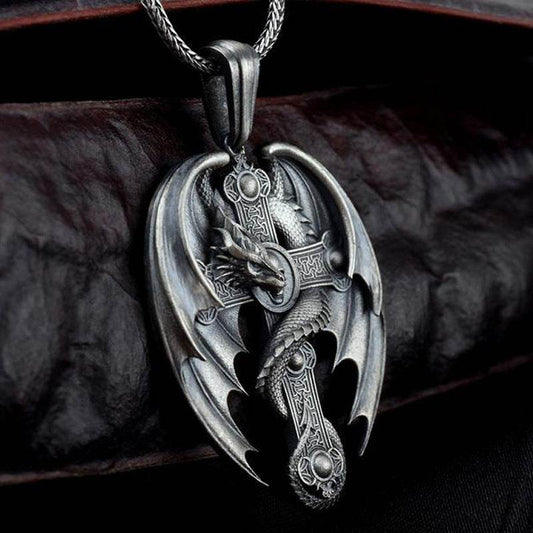 Skeleton Wing Pendant Mens Retro Necklace - Mubimart