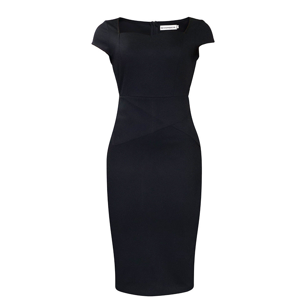 Solid Color Sheath Work Dress - Mubimart -  