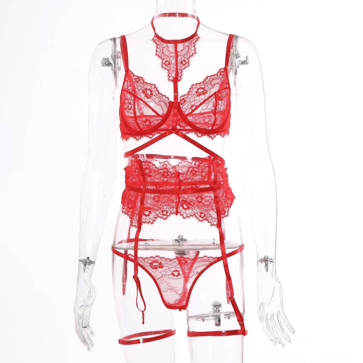 Women's Halter Garter Belt Three-piece Set - Mubimart