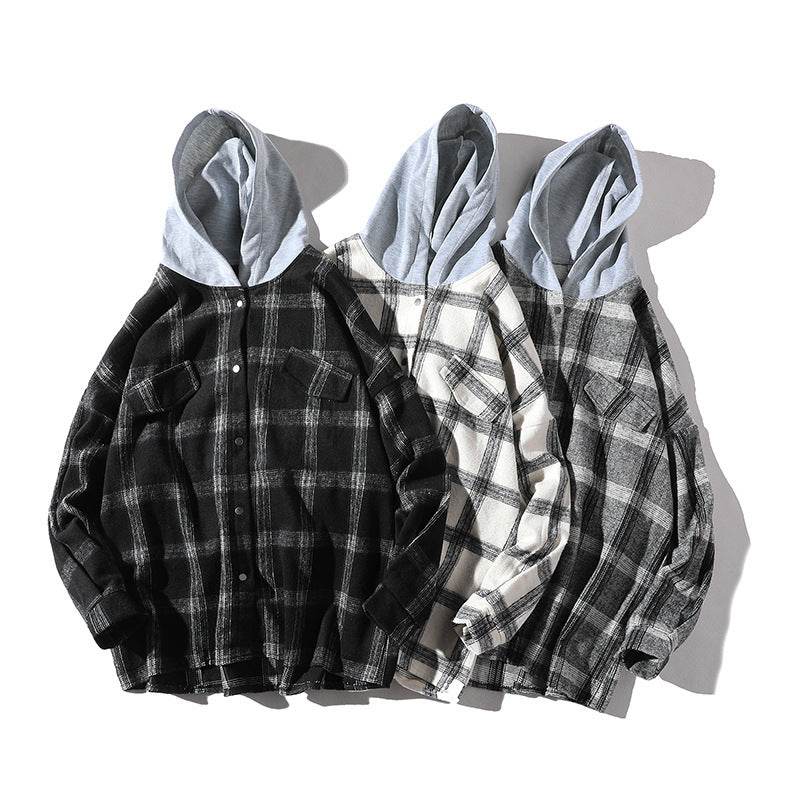 Couple plaid shirt hooded jacket - Mubimart