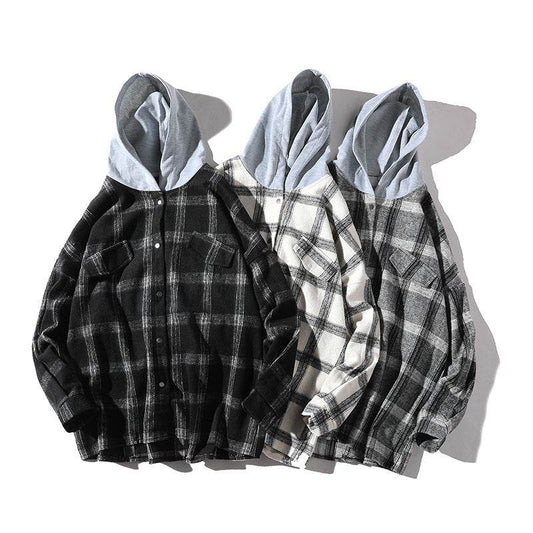 Couple plaid shirt hooded jacket - Mubimart