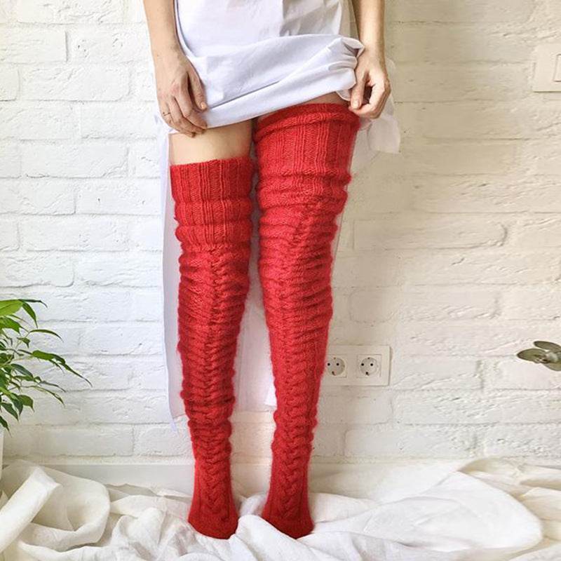 Knitted socks over the knee lengthened stockings - Mubimart