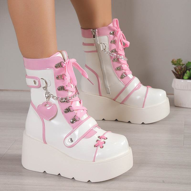 Motorcycle Mid-calf Female Thick Bottom Boots - Mubimart