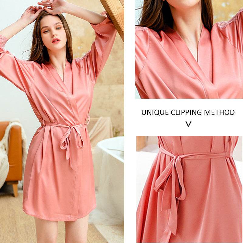 Lace nightgown simulation silk - Mubimart