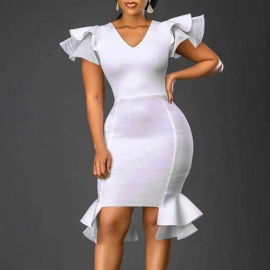 Plus Size Slim White Party Evening Gown - Mubimart