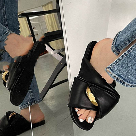 Women's Solid Color Flat Comfort Outer Sandals - Mubimart