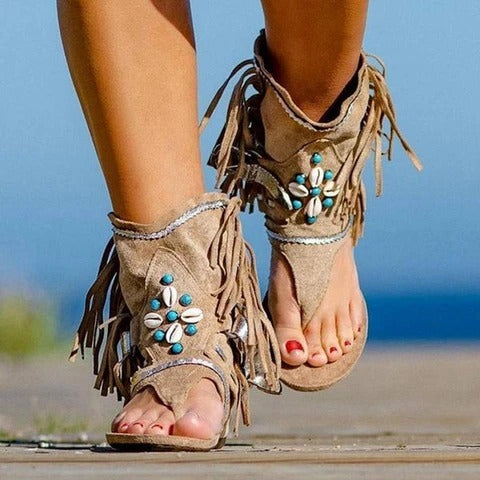 Leopard Fringe Flip Flops