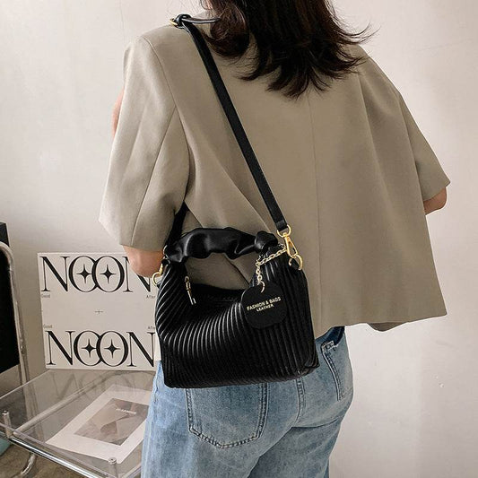 Women Fashion Crossbody Bag PU Leather Pleated Cloud Small Tote Bags Casual Simple Elegant Temperament Messenger Bags - Mubimart