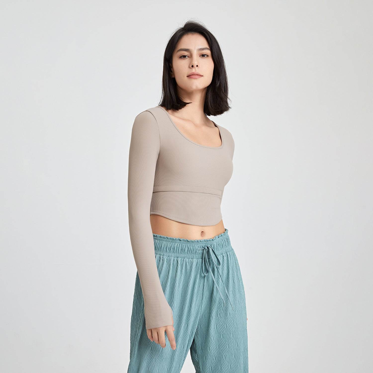 Yoga Suit Long Sleeve With Chest Pad Workout Top - Mubimart