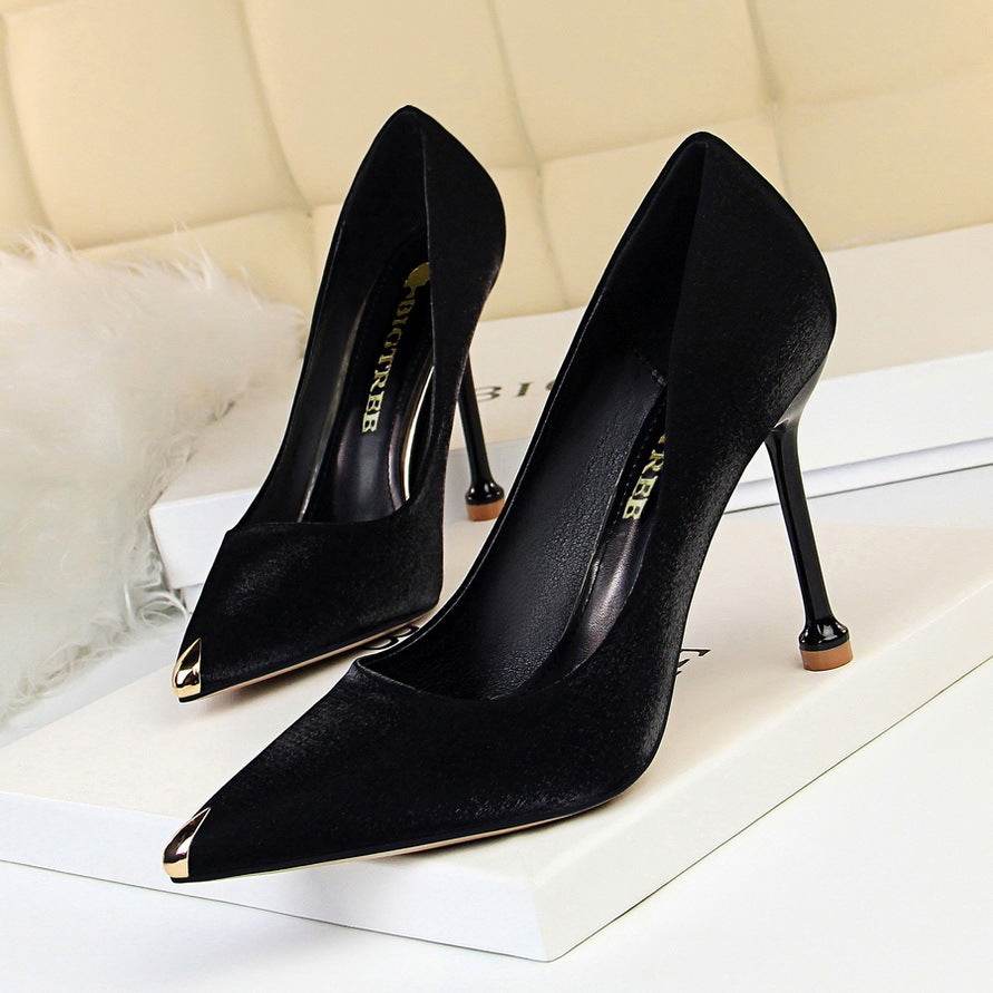 Metallic satin stiletto heels - Mubimart