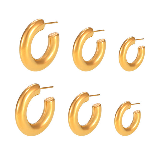 Elegant Minimalist Style C-shaped Earrings French 18K Gold Plating Elegant Ring Glossy Earrings