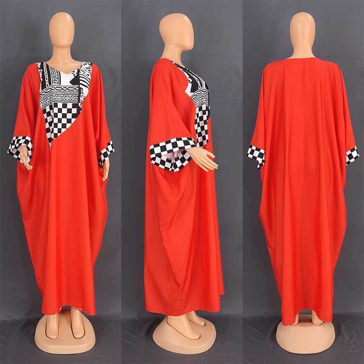 Women's Middle East Plus Size Robe Printed Loose Maxi Dress - Mubimart