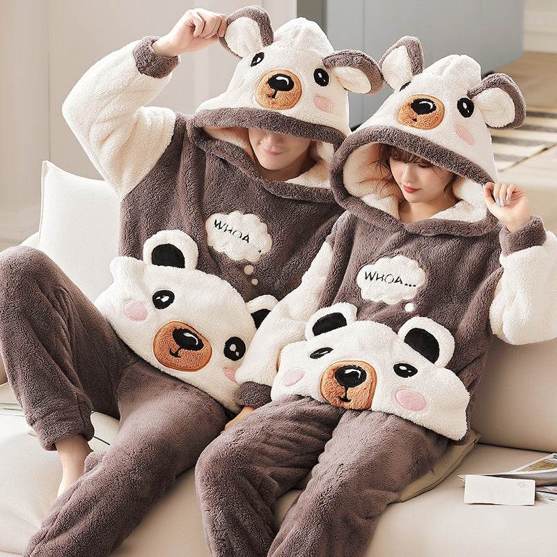 Fashion Hooded Coral Fleece Casual Loungewear Set - Mubimart