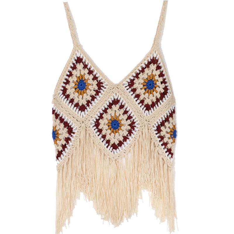 Bohemian Tassel Spaghetti-strap Camisole Top - Mubimart