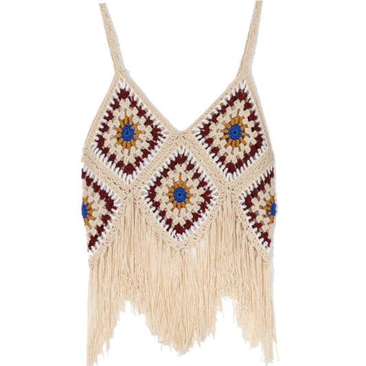 Bohemian Tassel Spaghetti-strap Camisole Top - Mubimart