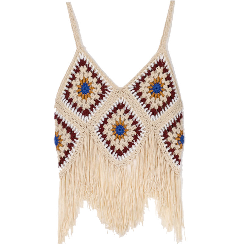 Bohemian Tassel Spaghetti-strap Camisole Top - Mubimart -  