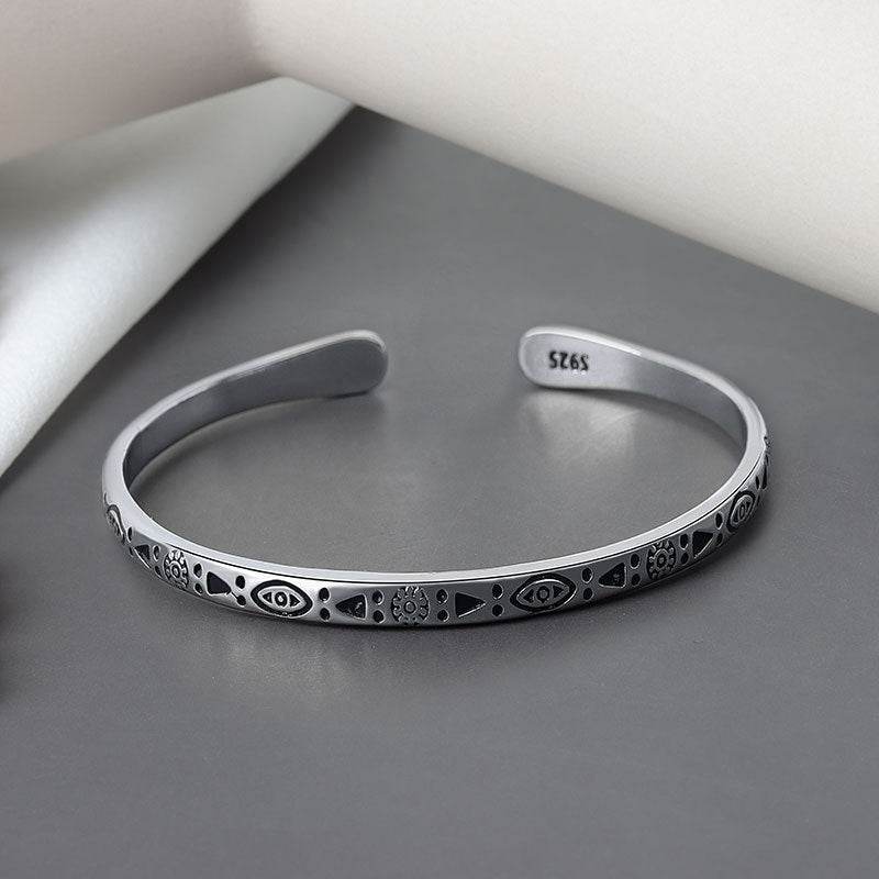 Sterling Silver Vintage Charm Bracelet Bangle For Women - Mubimart