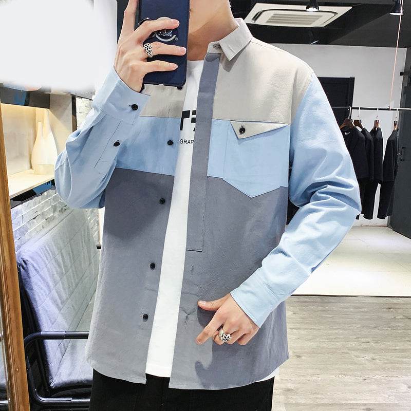 Color block shirt jacket - Mubimart
