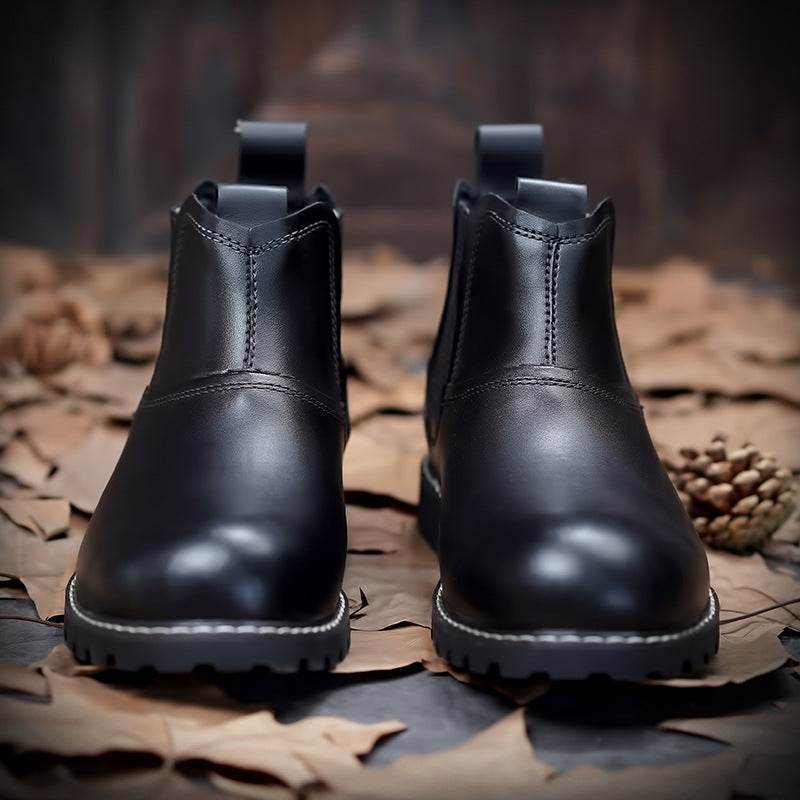 Men Leather Ankle Boots Round Toe Hiking Shoes - Mubimart