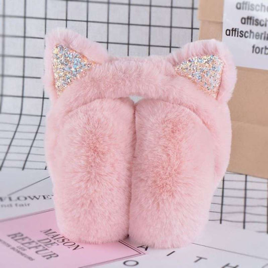 Cartoon Cat Warm Female Rabbit Fur Earmuffs Bag