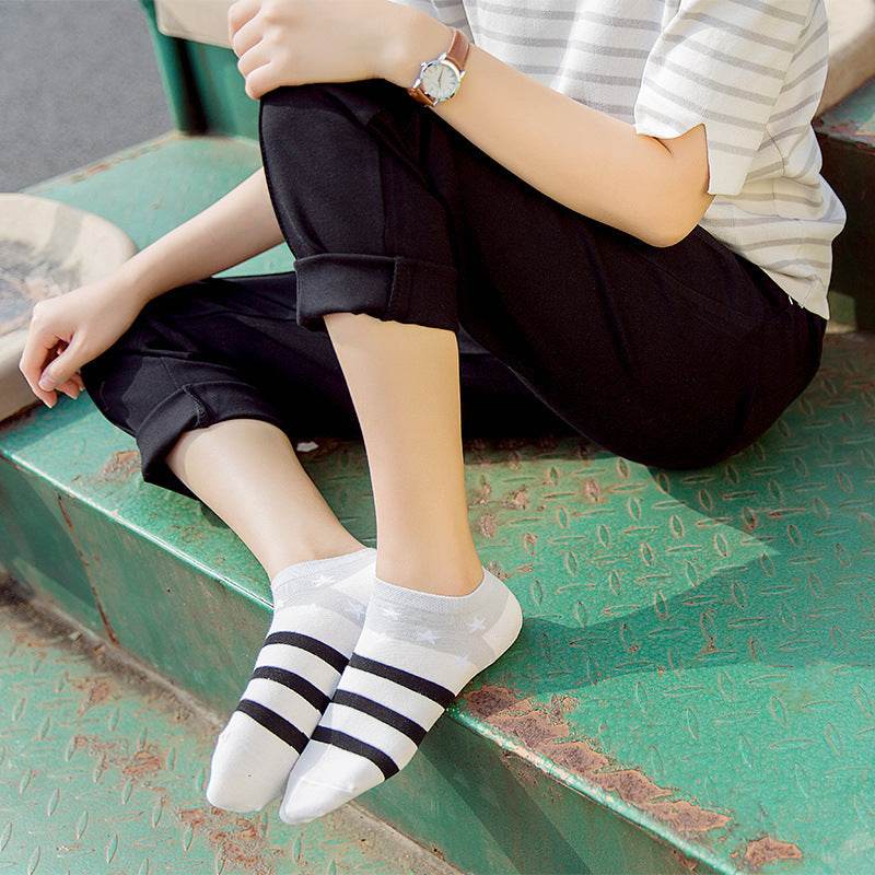 Star Stripe Breathable Low-cut Invisible Cotton Socks - Mubimart