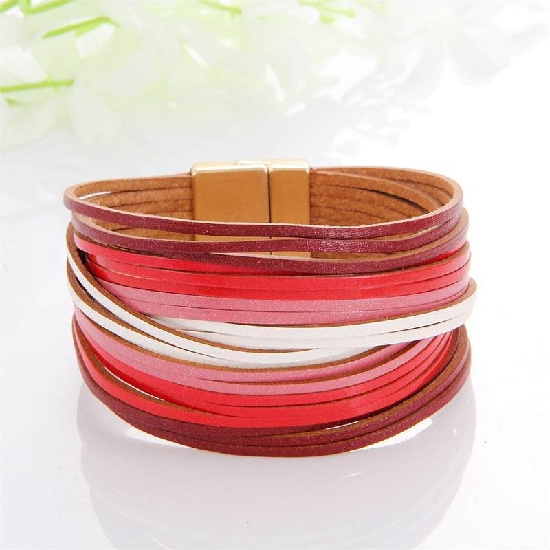New Popular Multi-color Leather Charm Bracelet Men And Women Same Ornament Can Be Used As Gifts - Mubimart