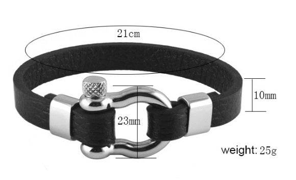 Titanium steel leather bracelet men - Mubimart