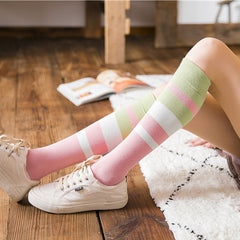 Contrasting color knee-length women's socks - Mubimart -  