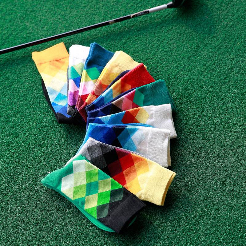 Colored diamond men's socks men's cotton socks long socks - Mubimart