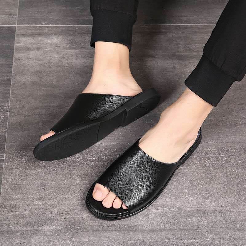 Men's Summer Leather Casual Sandal Slippers - Mubimart