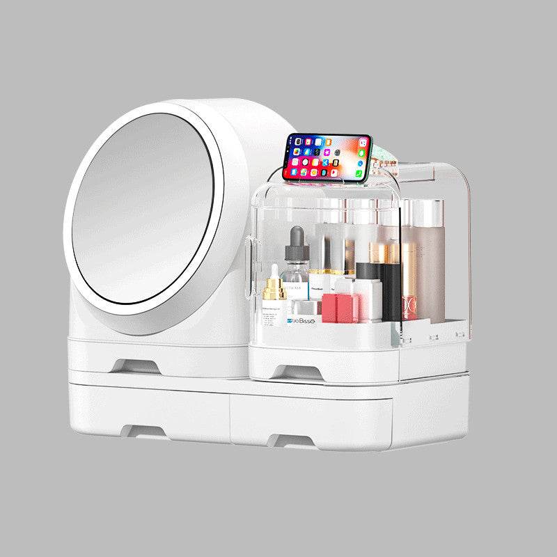 Desktop Makeup Organizer Dustproof With Mirror - Mubimart