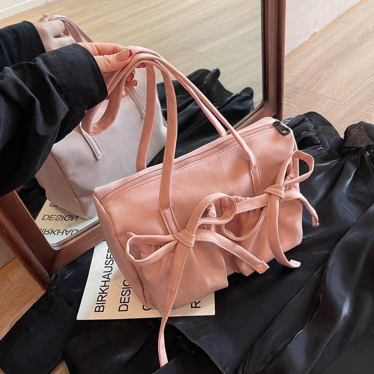 Bow Zipper Tote Large Capacity Shoulder Bag Women - Mubimart