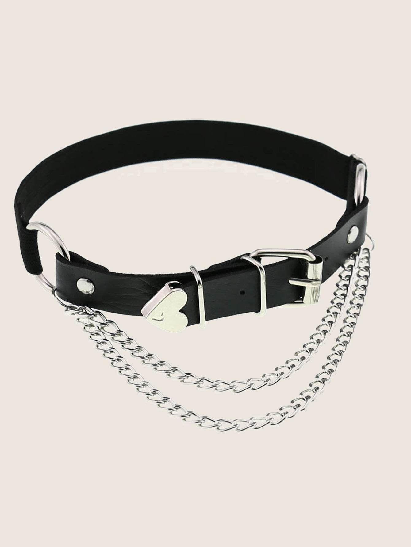 A Sex Heart Chain Elastic Leather Irregular Garter Belt - Mubimart