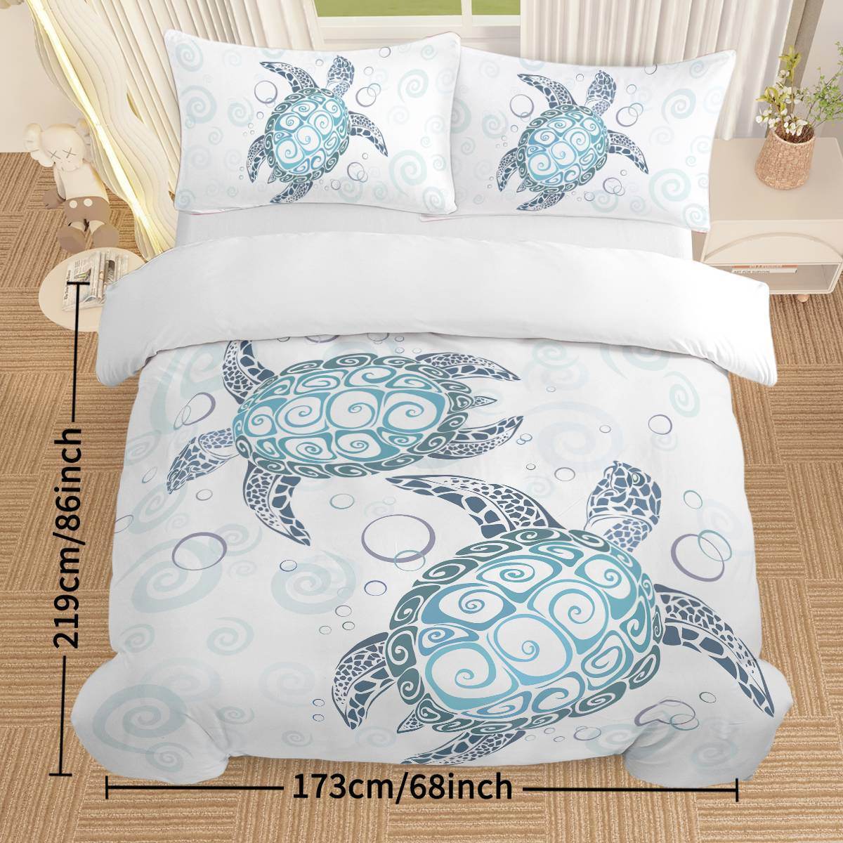 Turtle Bed Sets Ocean 3 Piece Turtle Themed Comforter Cover With 2 Pillowcases - Mubimart