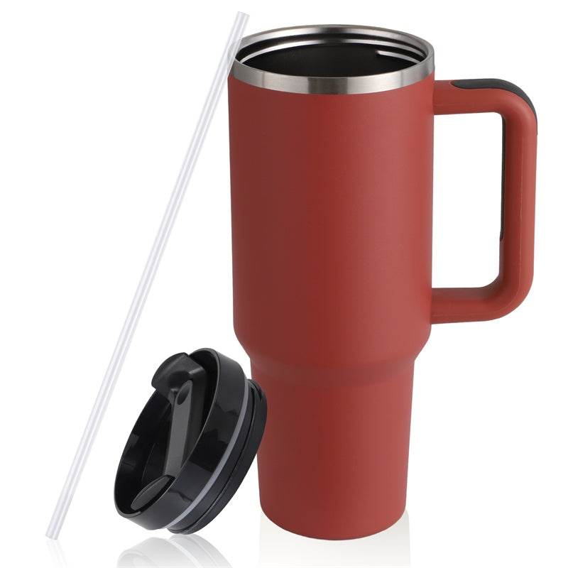 40oz Straw Coffee Mug With Handle Portable Car Stainless Steel Water Bottle Large Capacity Travel Bisphenol A Free Mug - Mubimart